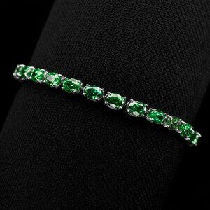 Estate Vivid Green Tsavorite Garnet 23Ct 925 Sterling Silver Handmade Bracelets